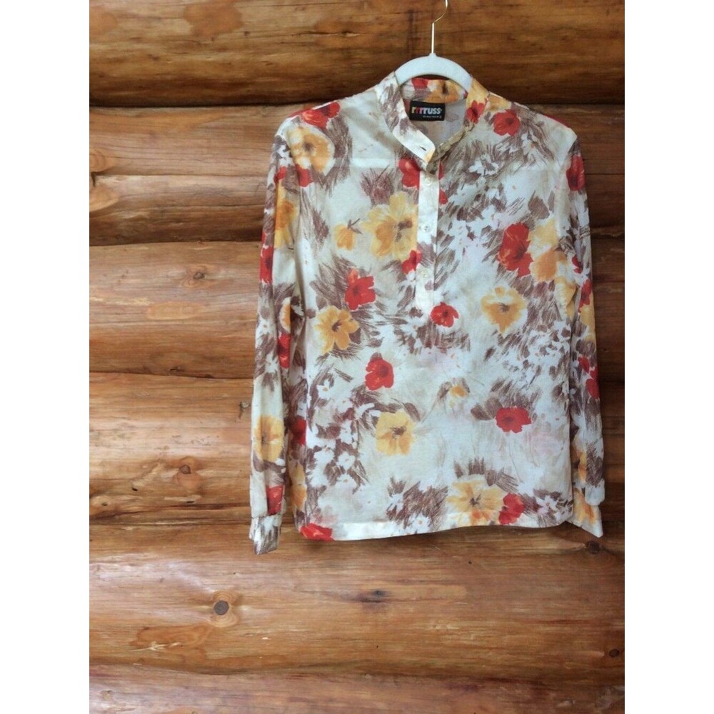 Vintage Floral Semi Sheer rrrruss Autumn ILGWU 80s Grandmacore Top Size Medium*